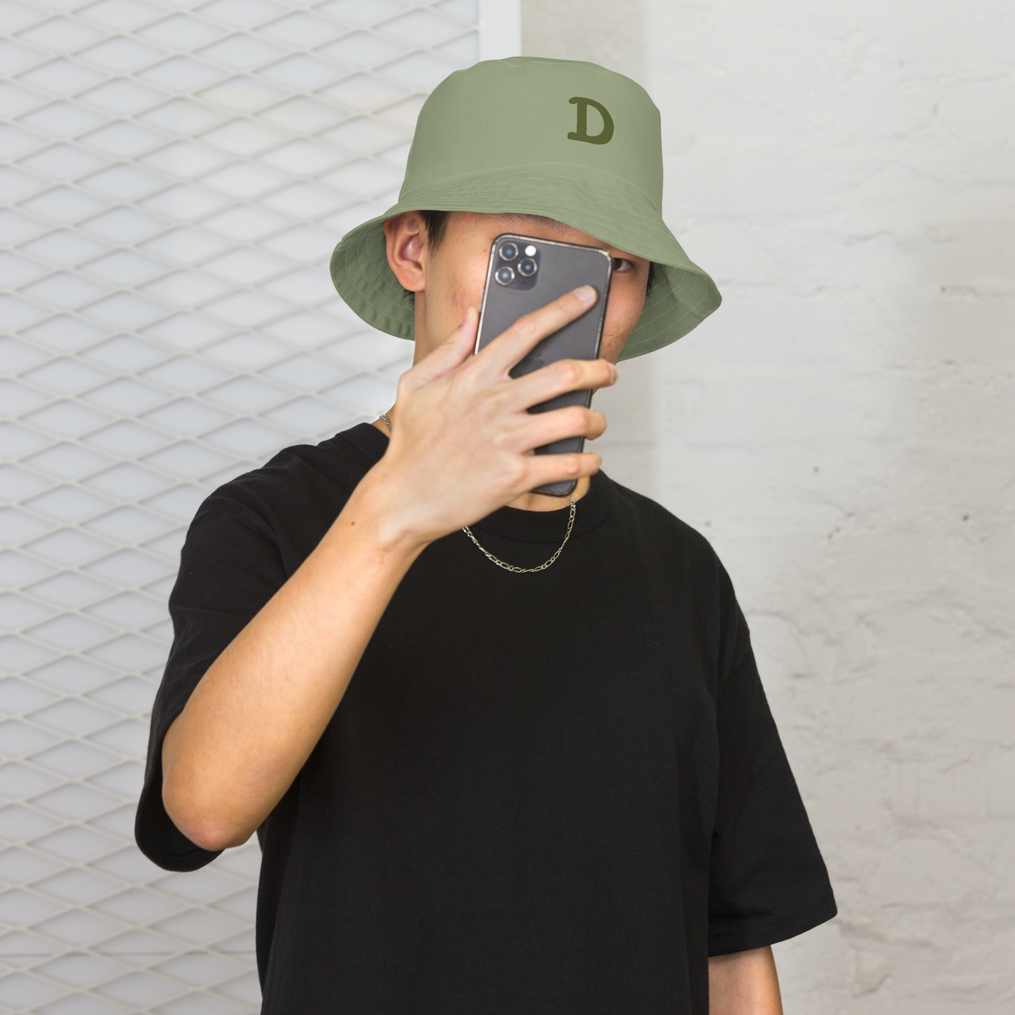 Detroit Bucket Hat (w/ Army Green 'Old French D') | Reversible - Beachgrass Green