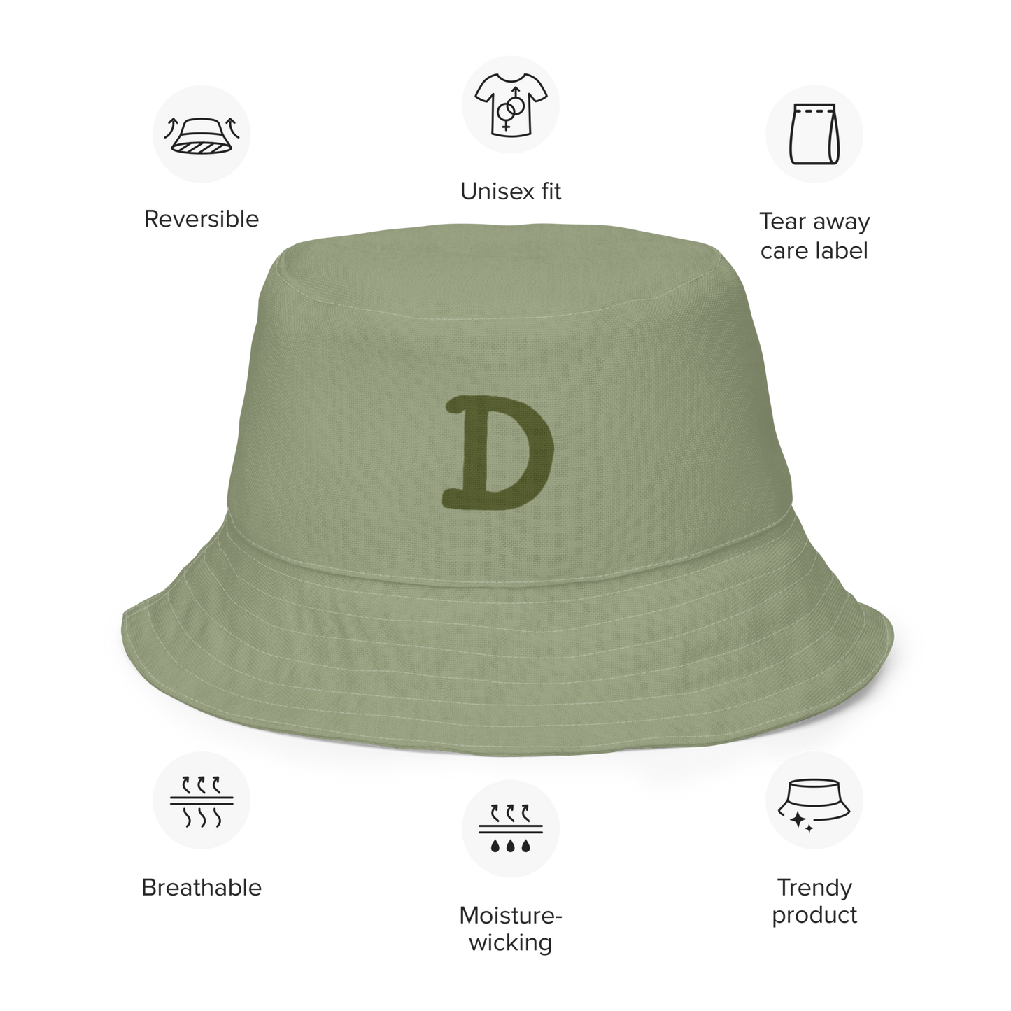 Detroit Bucket Hat (w/ Army Green 'Old French D') | Reversible - Beachgrass Green