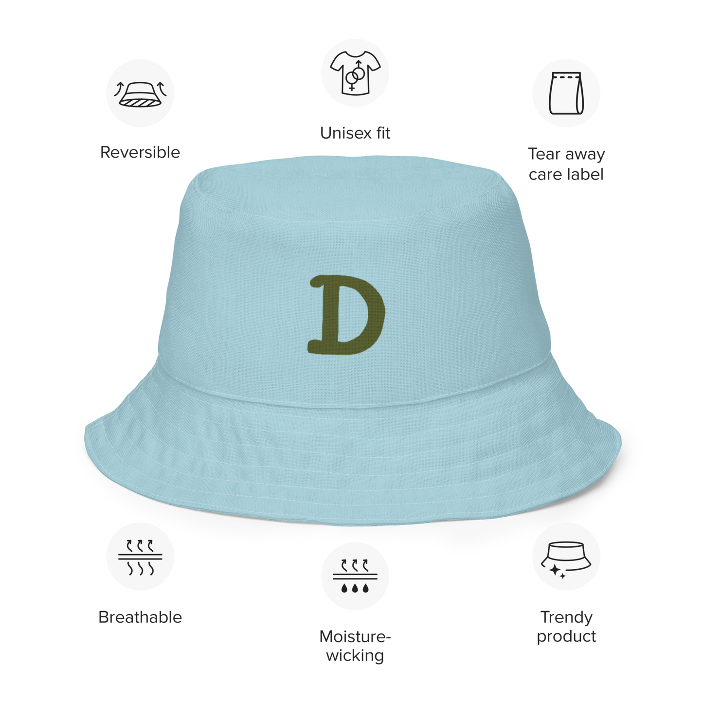 Detroit Bucket Hat (w/ Army Green 'Old French D' | Reversible - '58 Caddie Blue