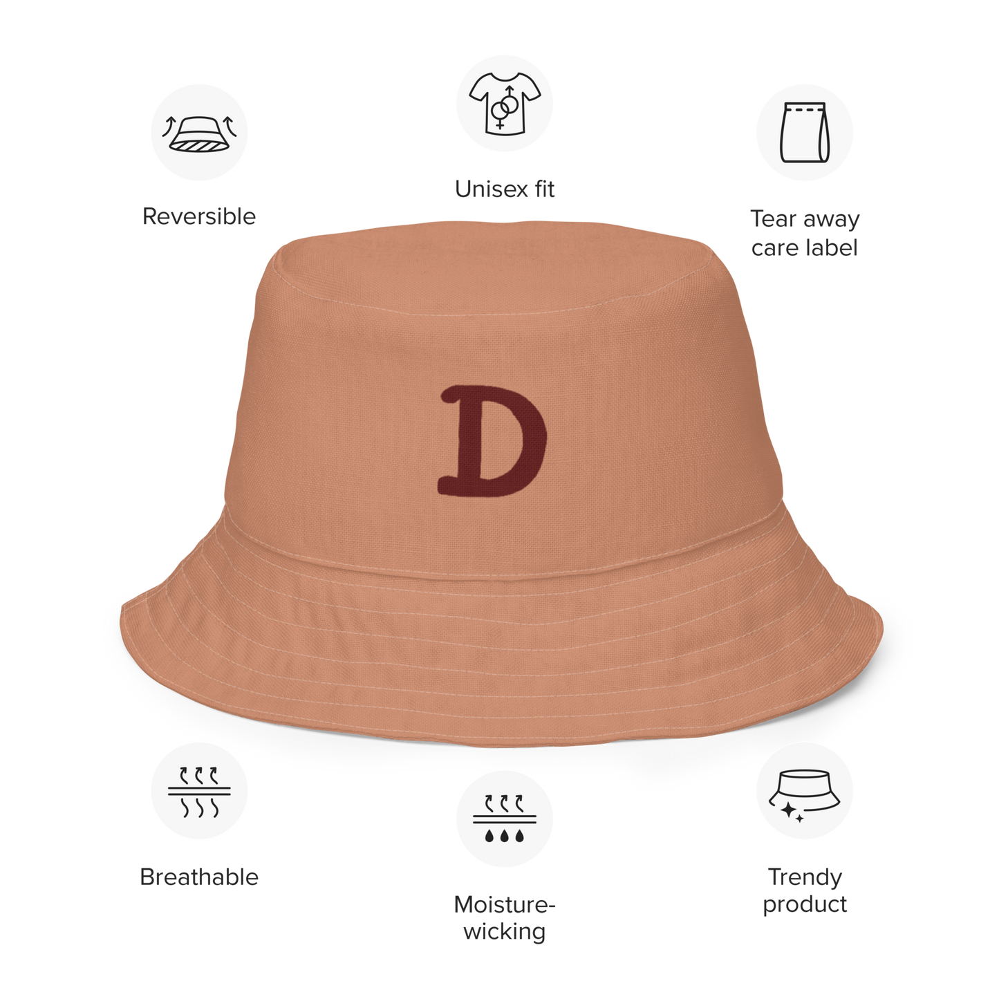 Detroit Bucket Hat (w/ Cherrywood 'Old French D') | Reversible - Copper Color