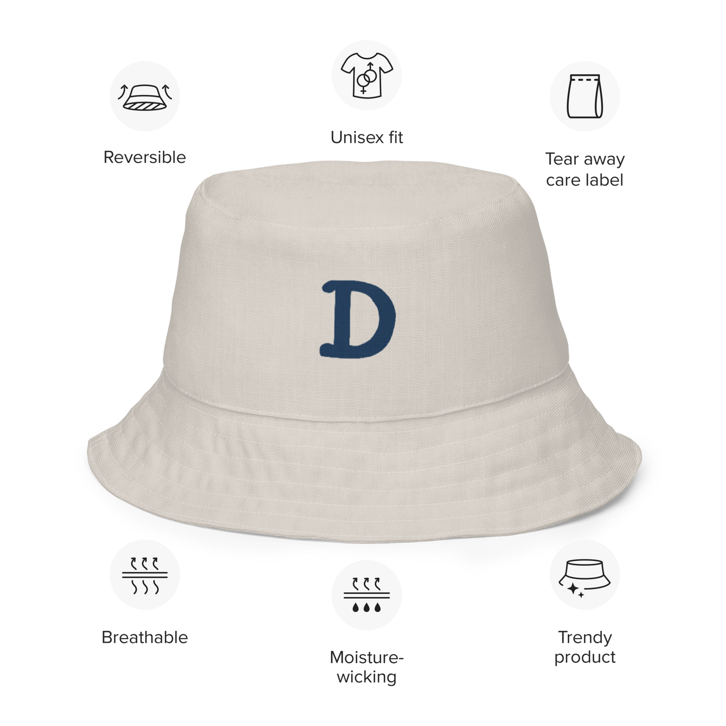 Detroit Bucket Hat (w/ Navy 'Old French D') | Reversible - Canvas Color