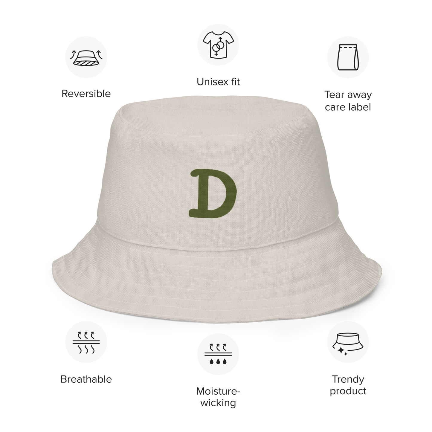 Detroit Bucket Hat (w/ Army Green 'Old French D') | Reversible - Canvas Color