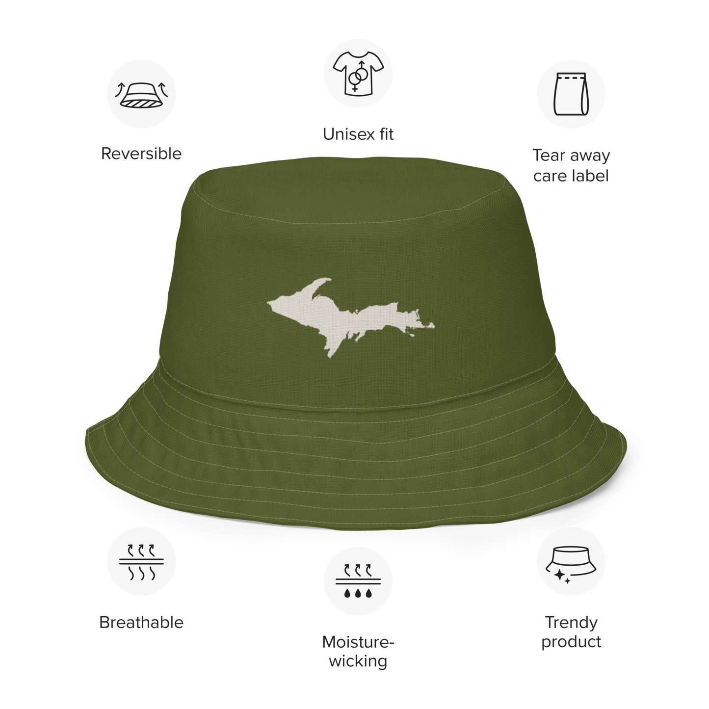 Michigan Upper Peninsula Bucket Hat | Reversible - Army Green/Canvas Color