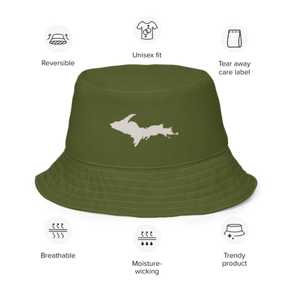 Michigan Upper Peninsula Bucket Hat | Reversible - Army Green/Canvas Color