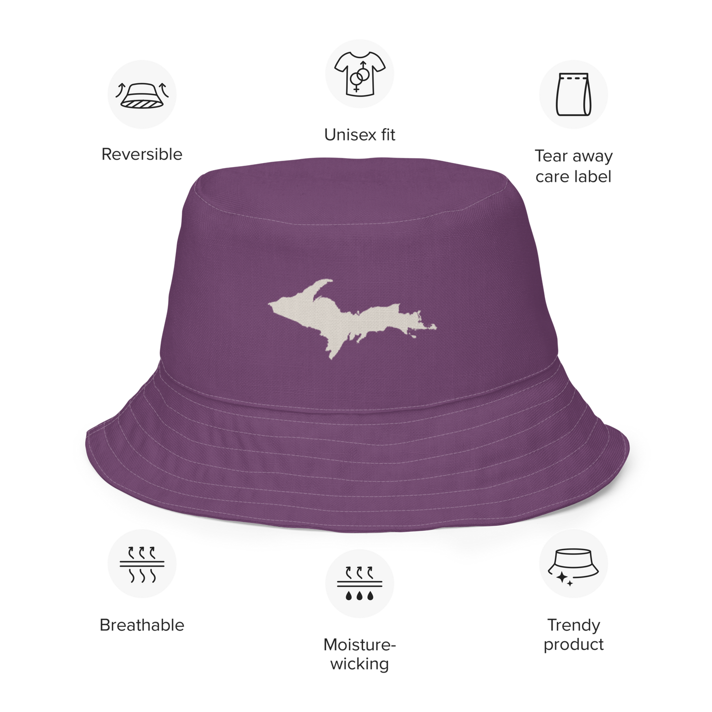 Michigan Upper Peninsula Bucket Hat | Reversible - Plum/Canvas Color