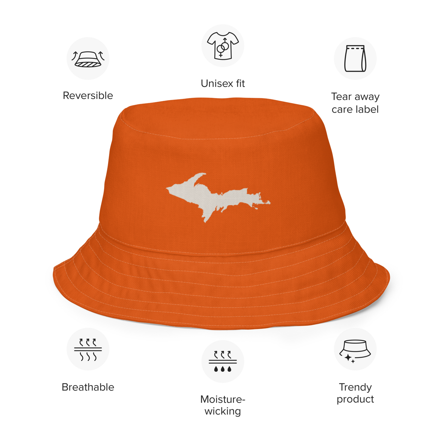 Michigan Upper Peninsula Bucket Hat | Reversible - Maple Leaf Orange/Canvas Color