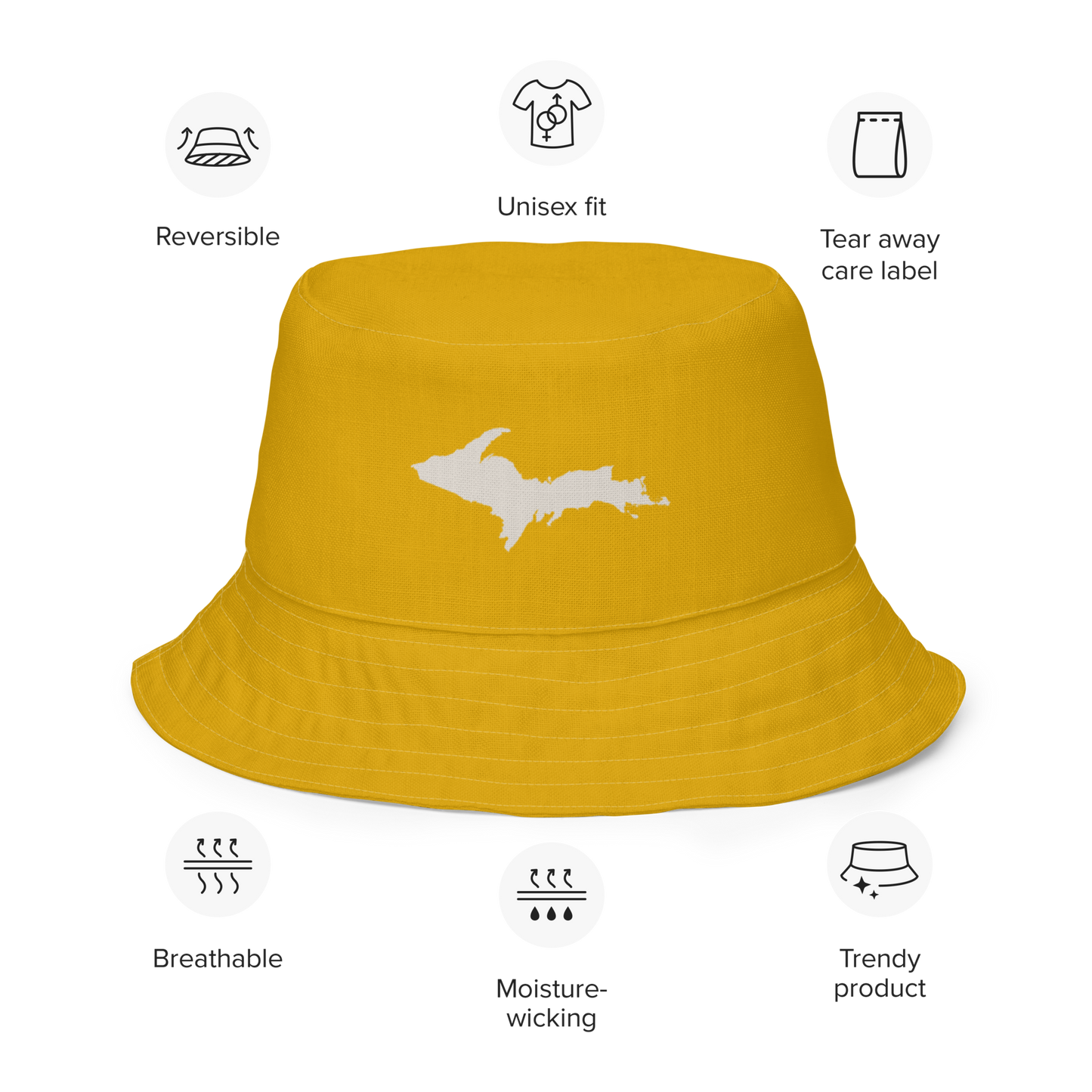 Michigan Upper Peninsula Bucket Hat | Reversible - Gold/Canvas Color