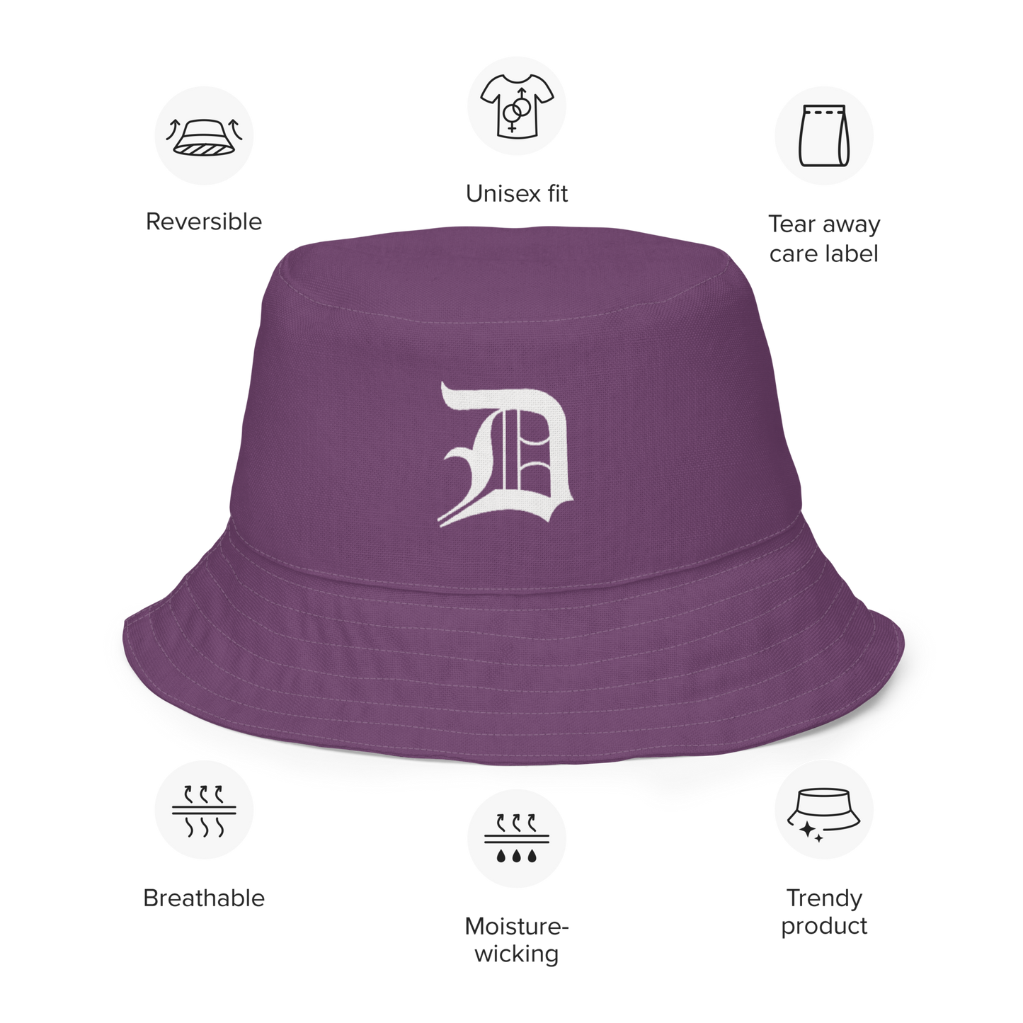 Detroit 'Old English D' Bucket Hat | Reversible - Plum/Canvas Color