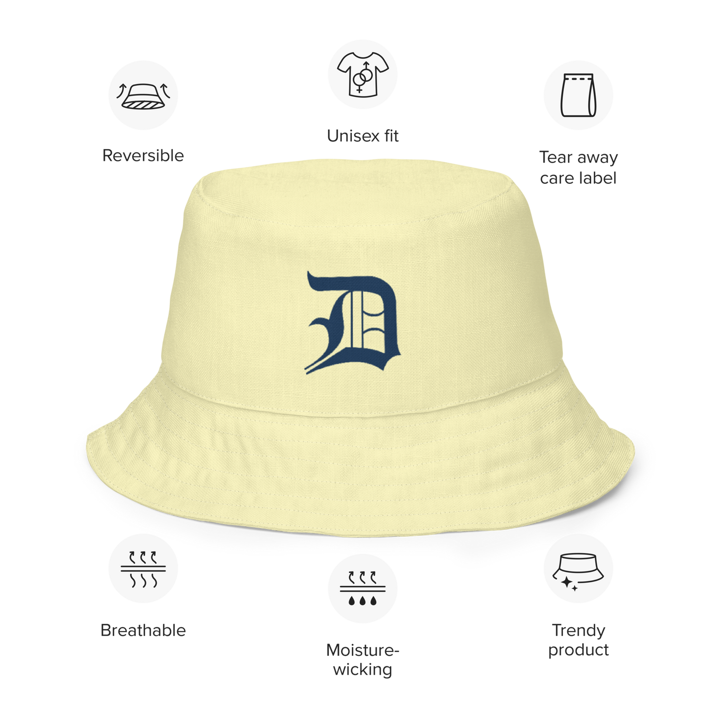 Detroit 'Old English D' Bucket Hat | Reversible - Canary Yellow/Canvas Color