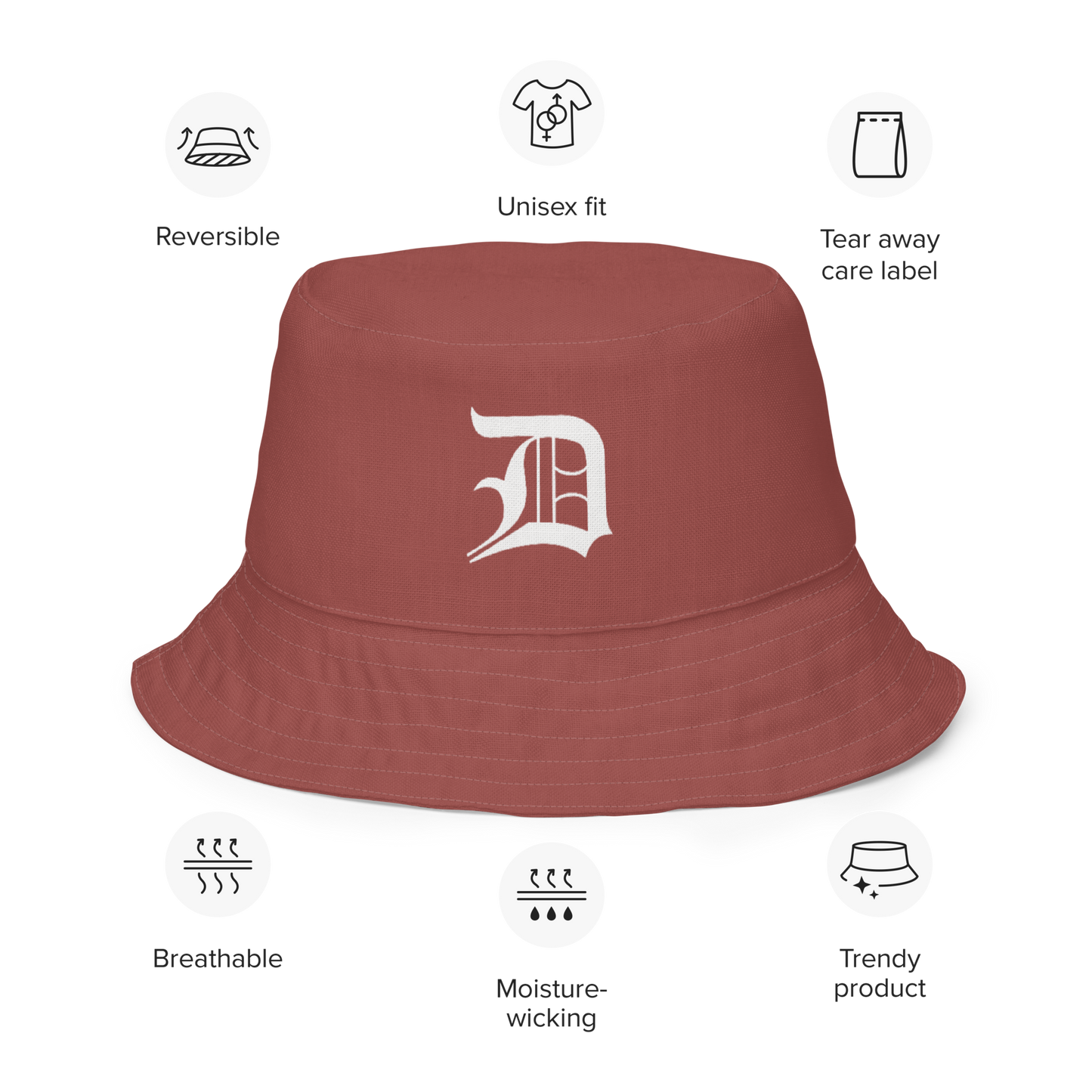 Detroit 'Old English D' Bucket Hat | Reversible - Ore Dock Red/Canvas Color