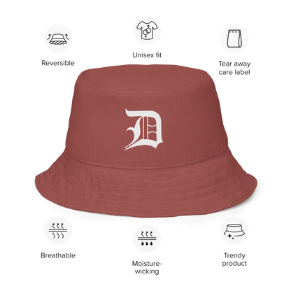 Detroit 'Old English D' Bucket Hat | Reversible - Ore Dock Red/Canvas Color