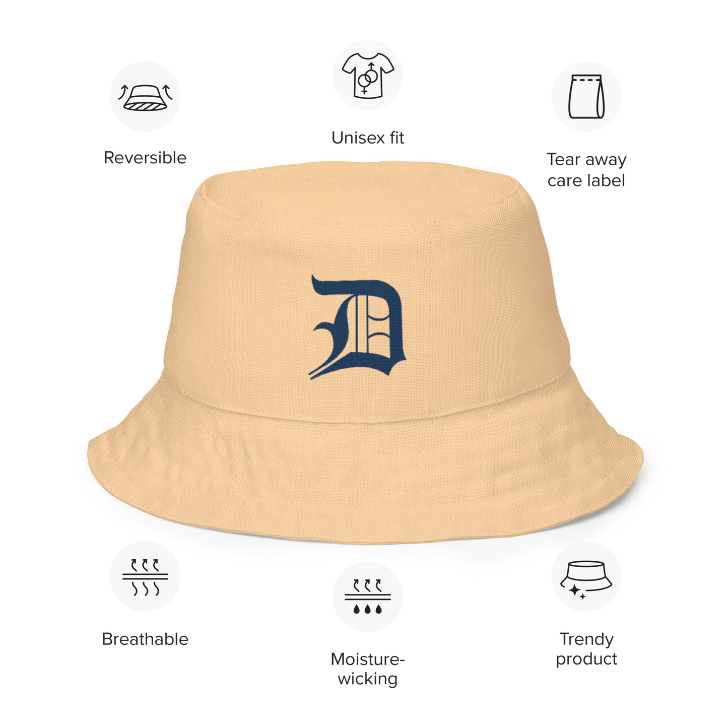 Detroit 'Old English D' Bucket Hat | Reversible - Pale Apricot/Canvas Color