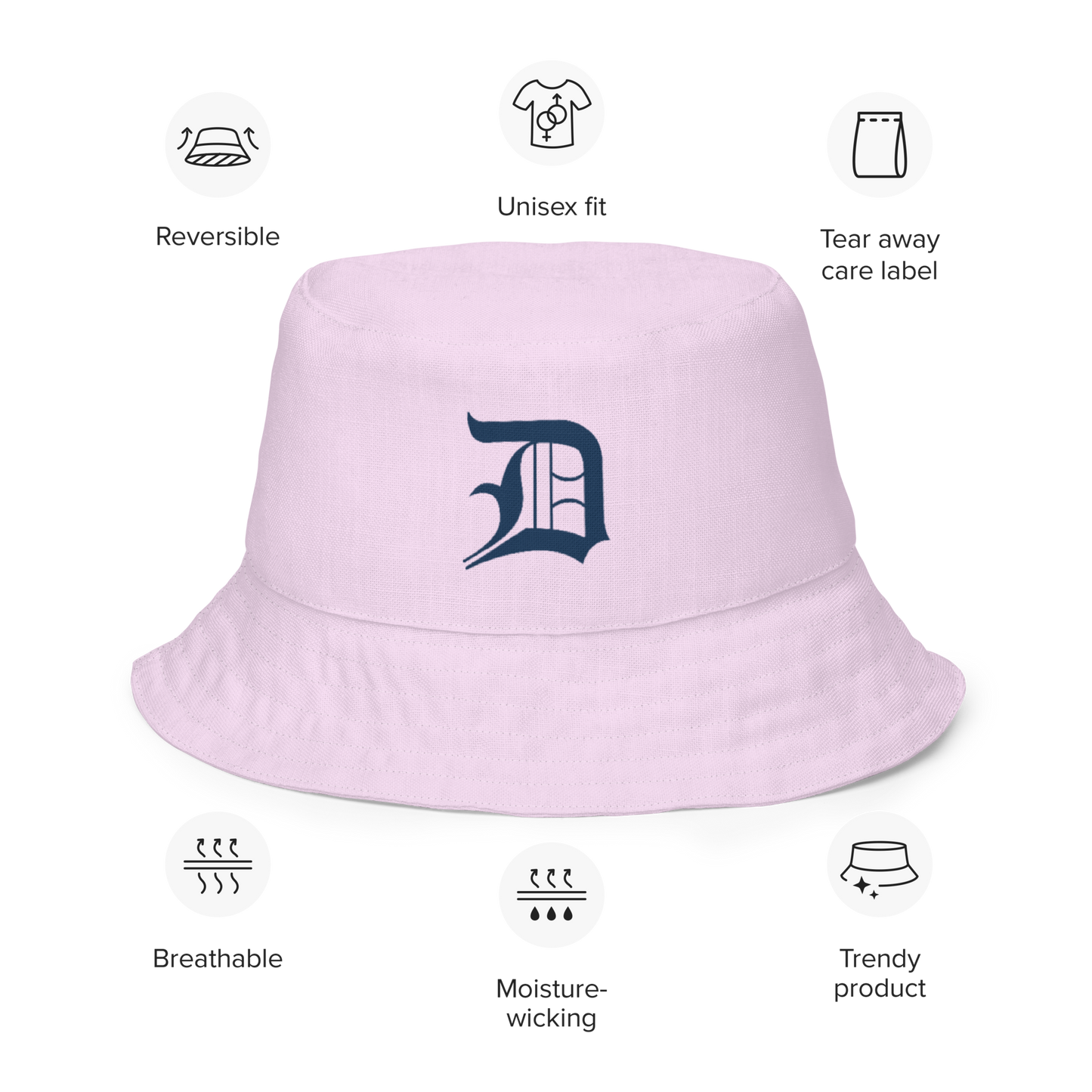 Detroit 'Old English D' Bucket Hat | Reversible - Pale Lavender/Canvas Color