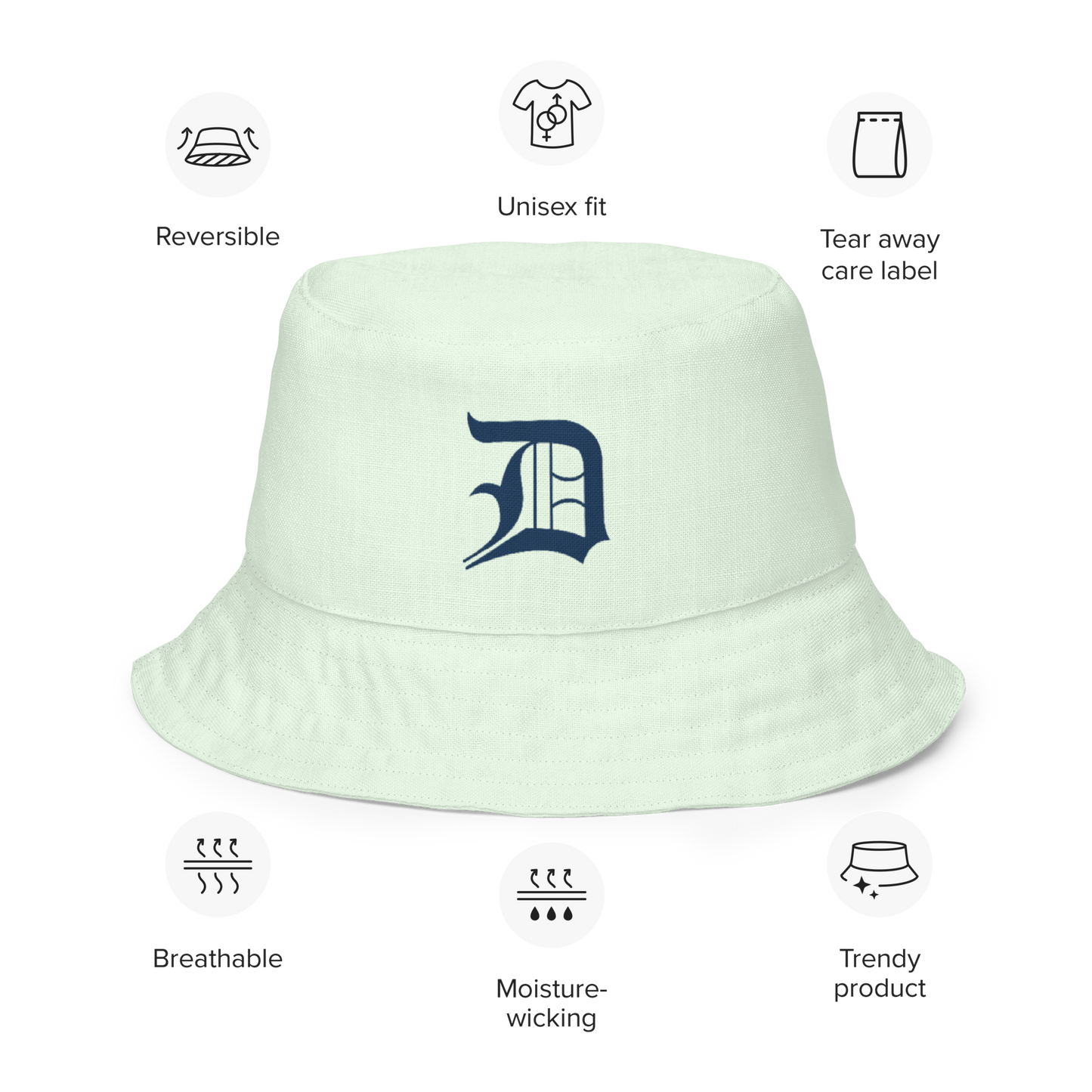 Detroit 'Old English D' Bucket Hat | Reversible - Dew Green/Canvas Color