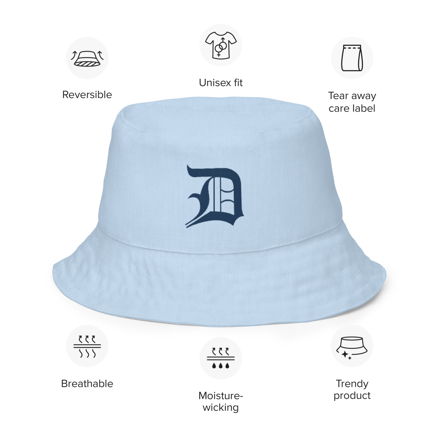 Detroit 'Old English D' Bucket Hat | Reversible - Light Blue/Canvas Color