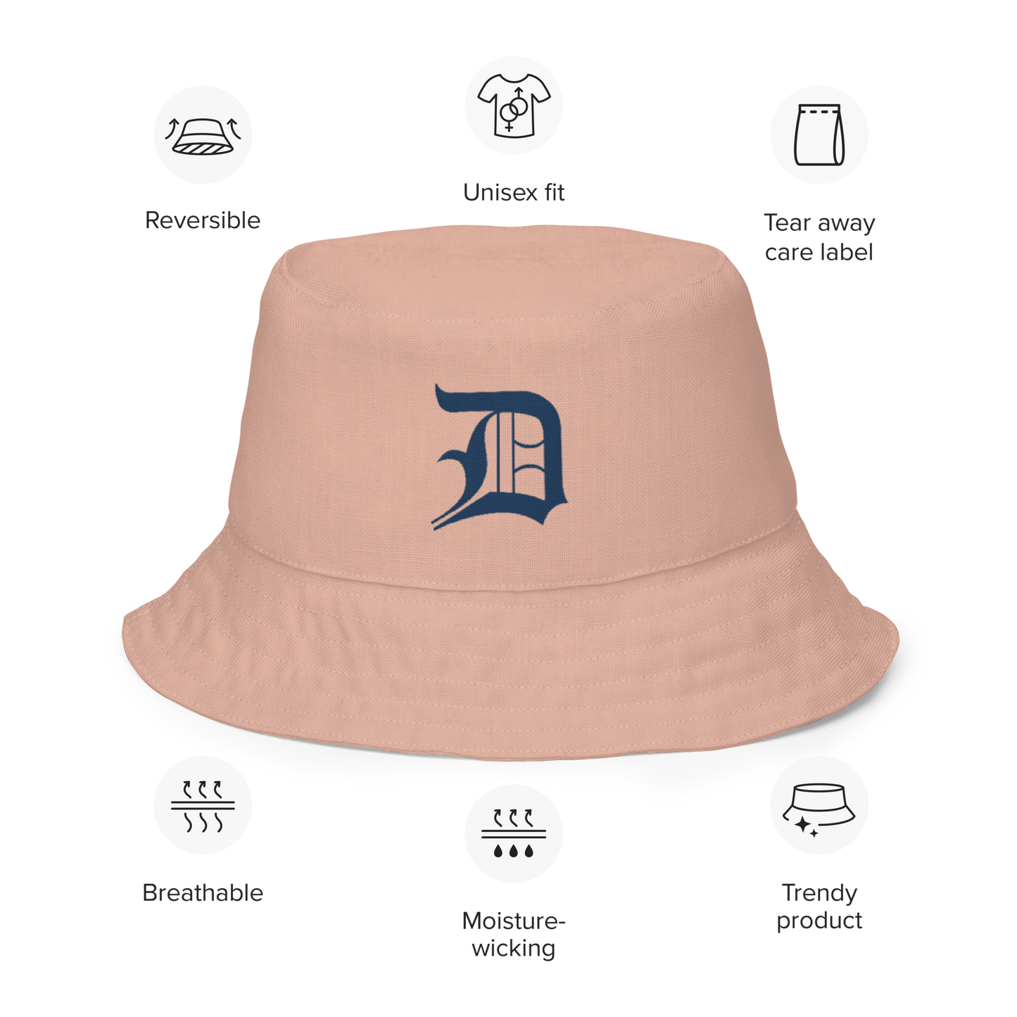 Detroit 'Old English D' Bucket Hat | Reversible - Pale Copper/Canvas Color