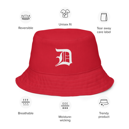 Detroit 'Old English D' Bucket Hat | Reversible - Aliform Red/Canvas Color