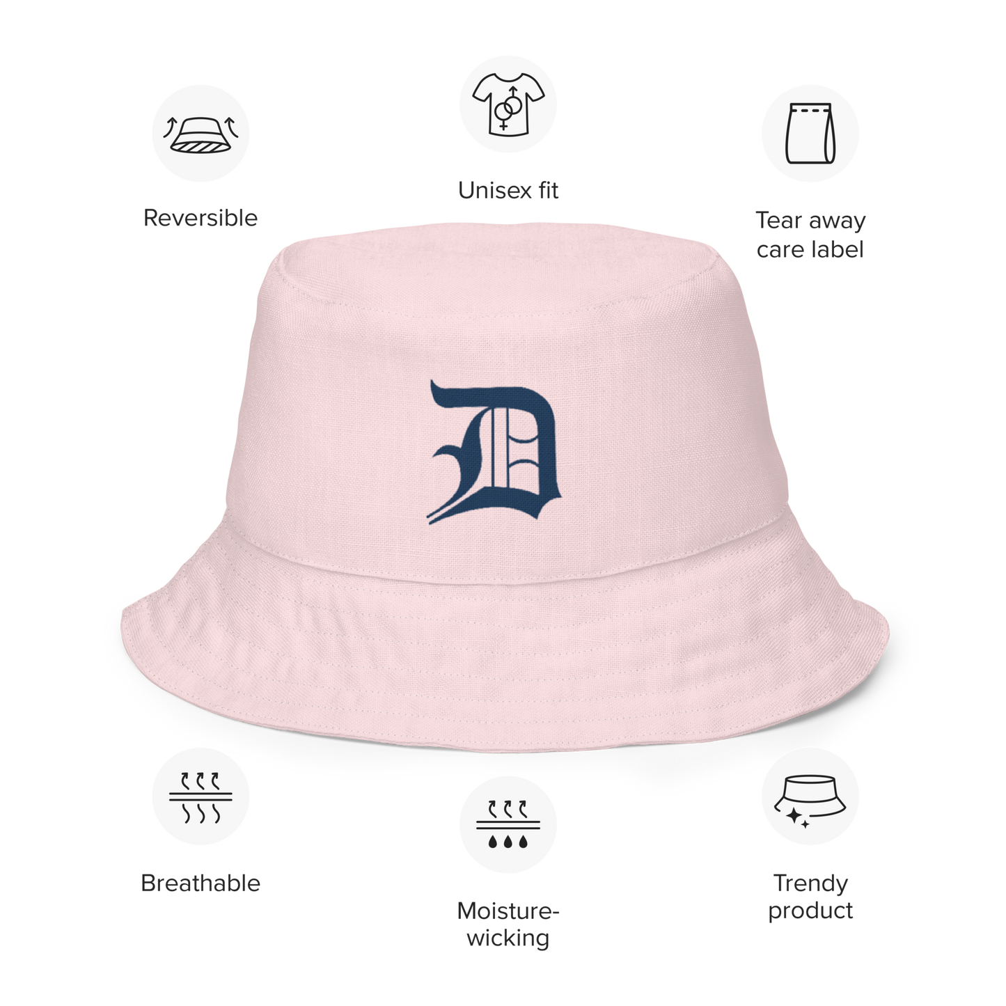 Detroit 'Old English D' Bucket Hat | Reversible - Pale Pink/Canvas Color