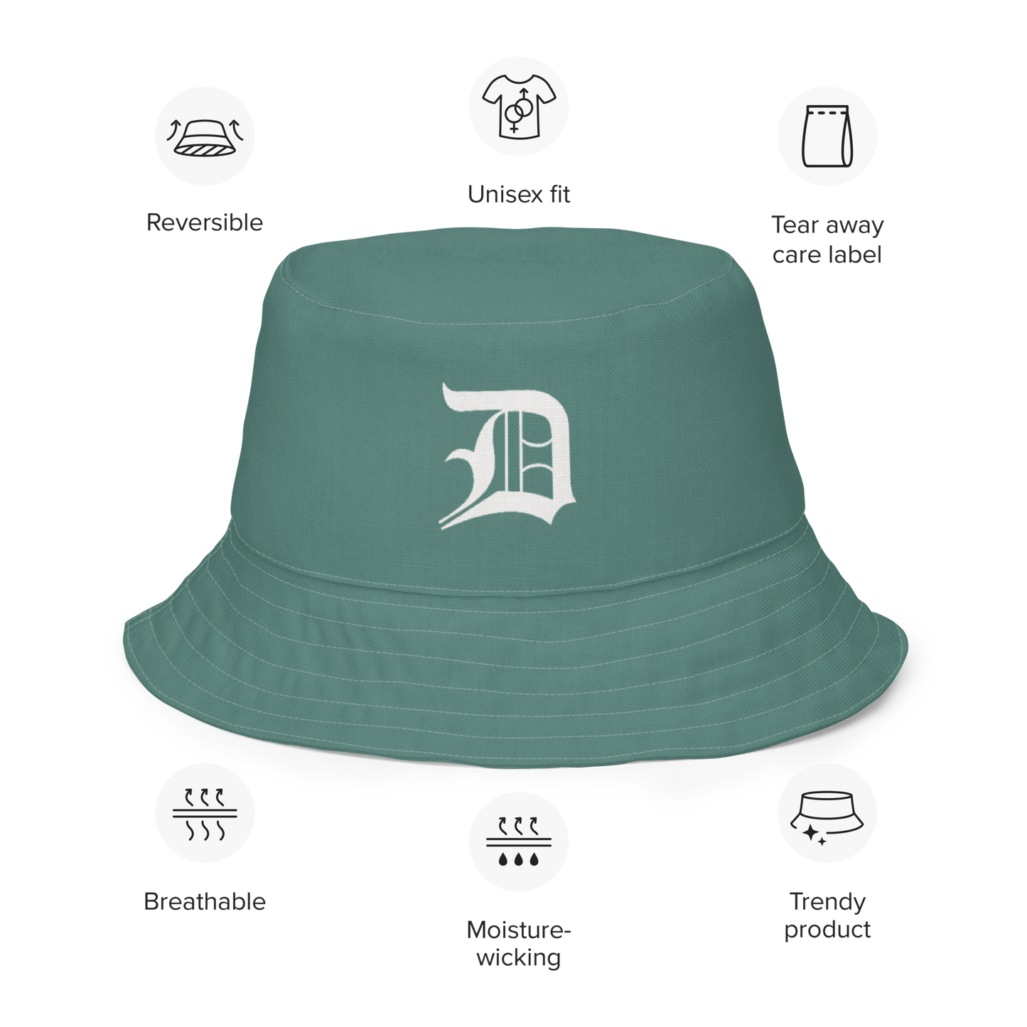 Detroit 'Old English D' Bucket Hat | Reversible - Copper Green