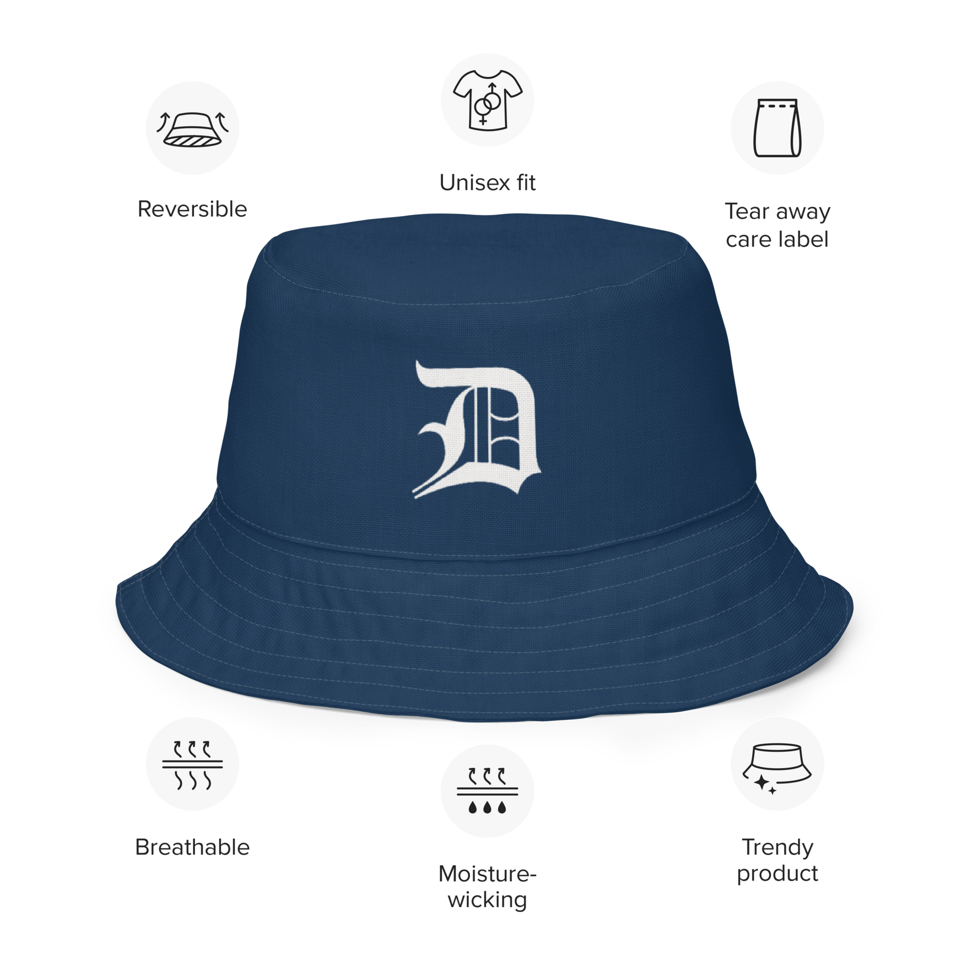Detroit 'Old English D' Bucket Hat  Reversible - Navy – Circumspice  Michigan