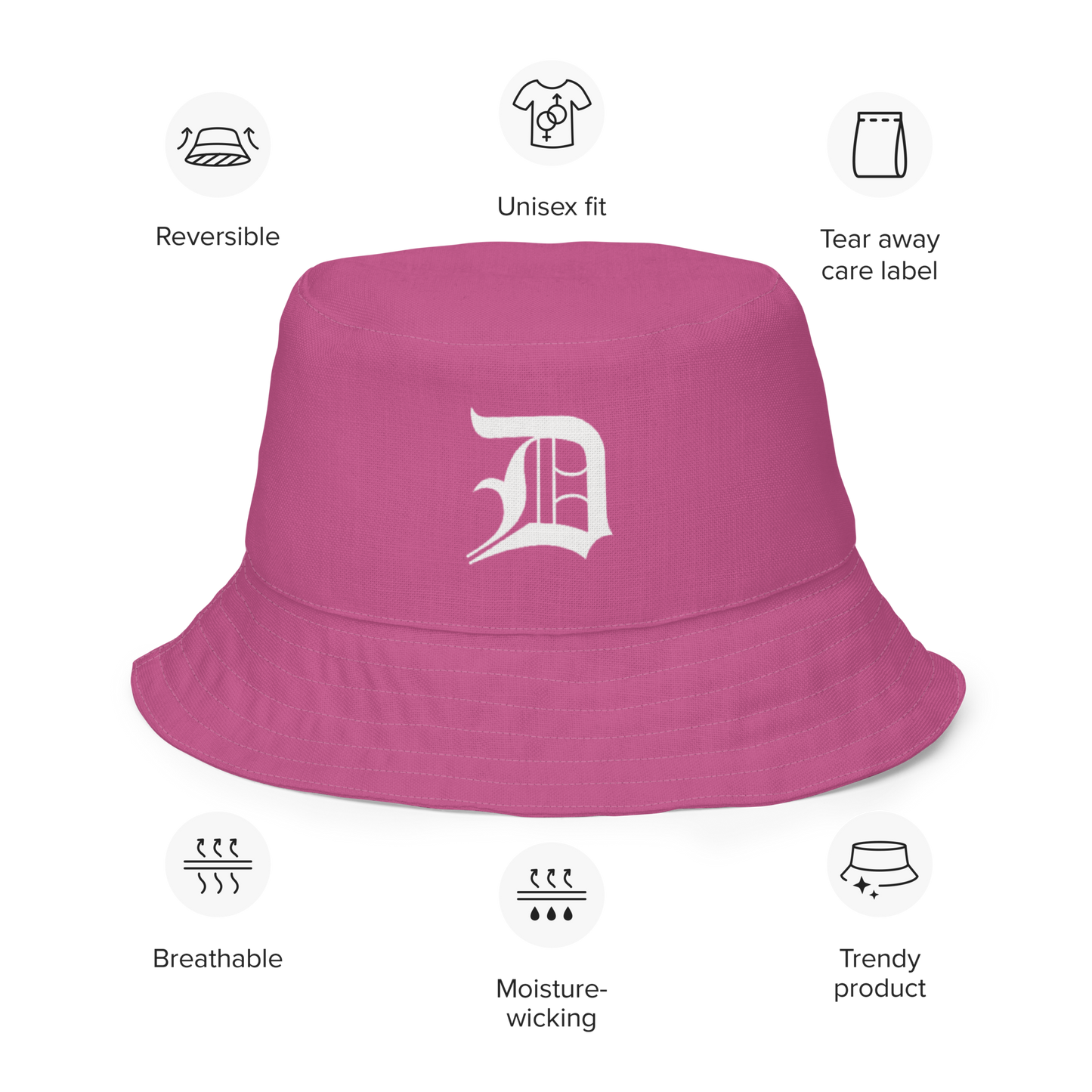 Detroit 'Old English D' Bucket Hat | Reversible - Apple Blossom Pink