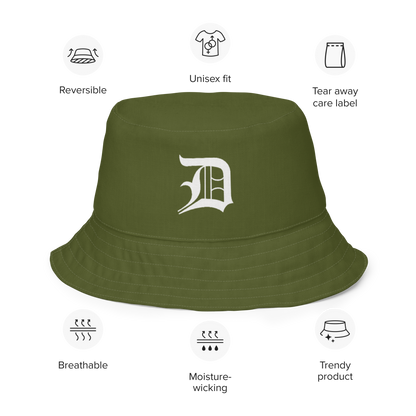 Detroit 'Old English D' Bucket Hat | Reversible - Army Green