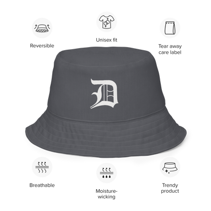 Detroit 'Old English D' Bucket Hat | Reversible - Iron Ore Grey