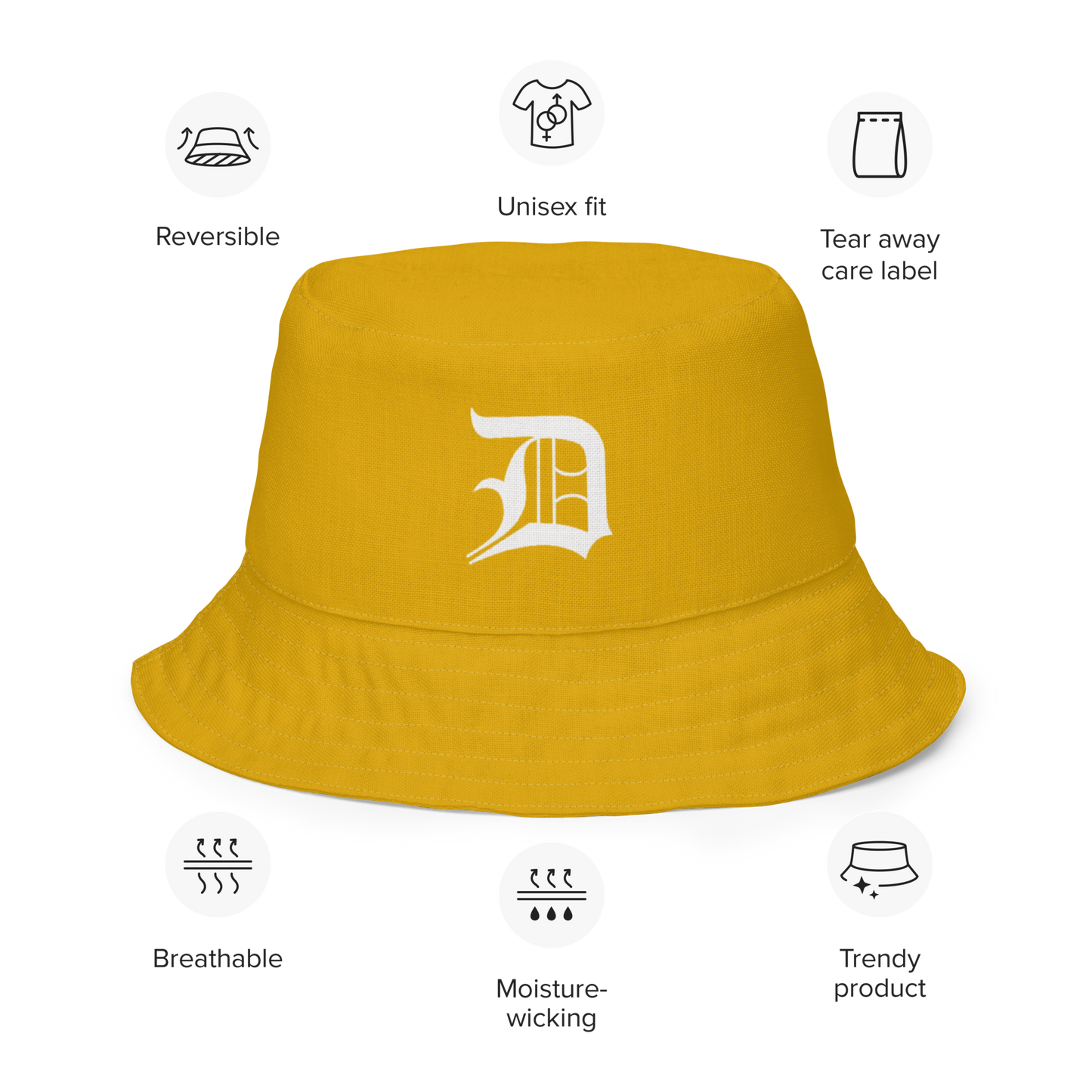 Detroit 'Old English D' Bucket Hat | Reversible - Gold