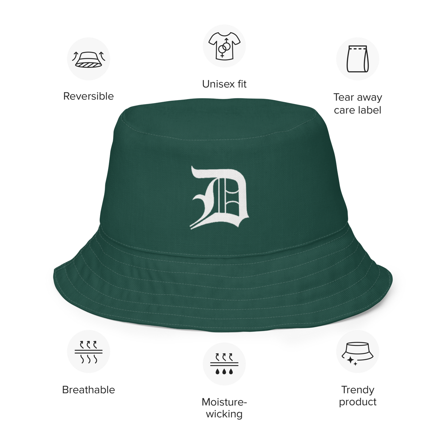 Detroit 'Old English D' Bucket Hat | Reversible - Laconic Green