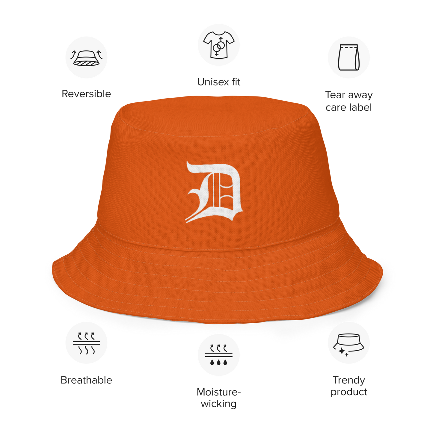 Detroit 'Old English D' Bucket Hat | Reversible - Maple Leaf Orange