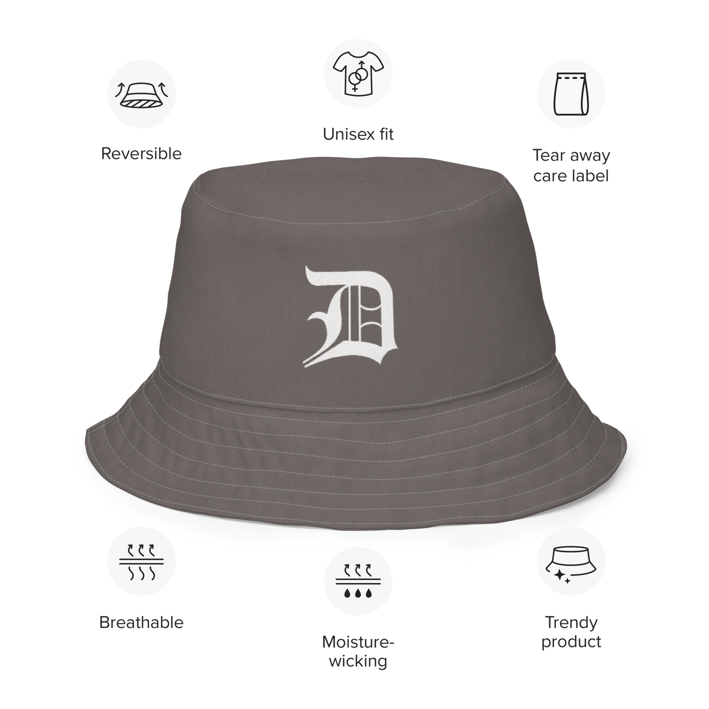 Detroit 'Old English D' Bucket Hat | Reversible - Warren Tank Grey