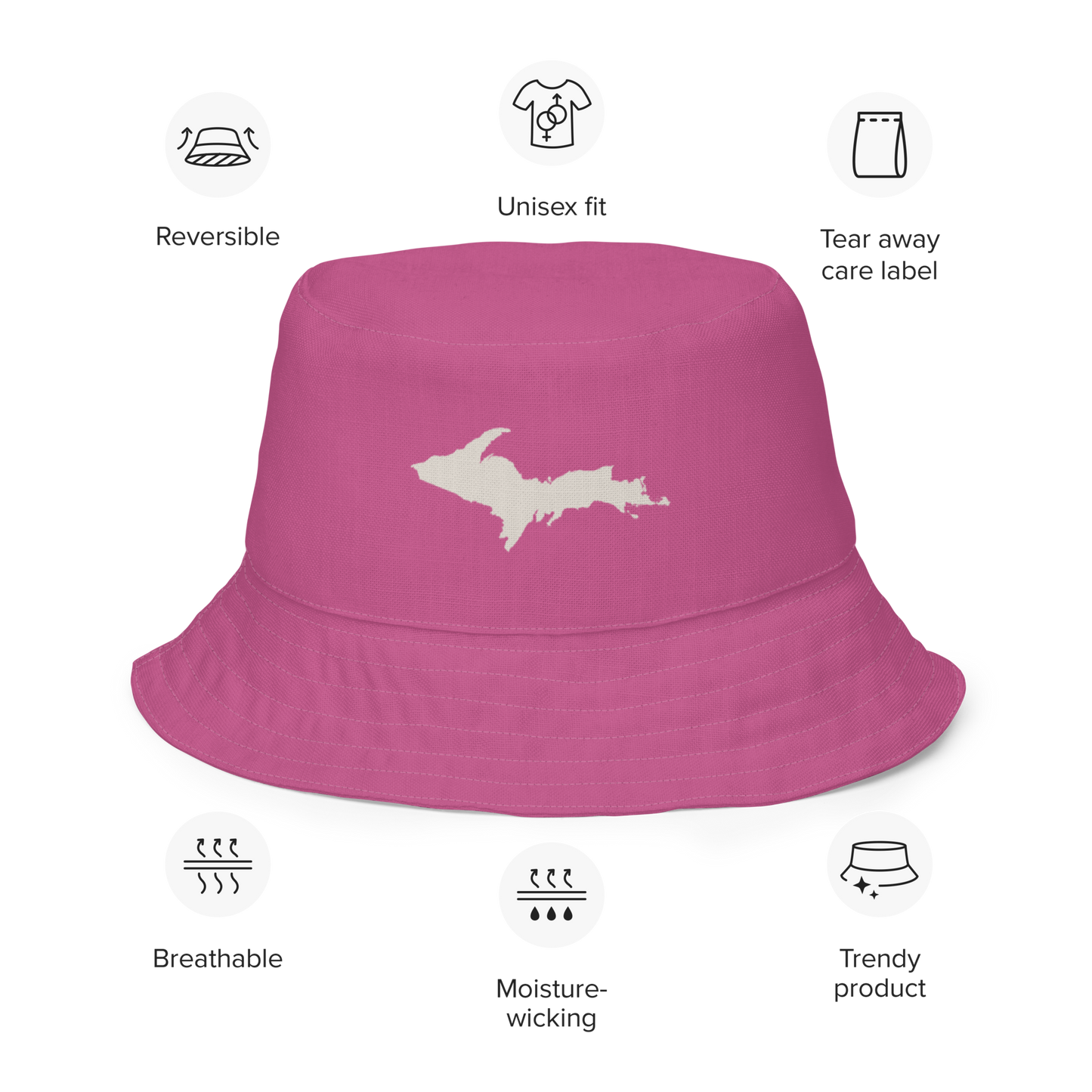 Michigan Upper Peninsula Bucket Hat | Reversible - Apple Blossom Pink/Canvas Color