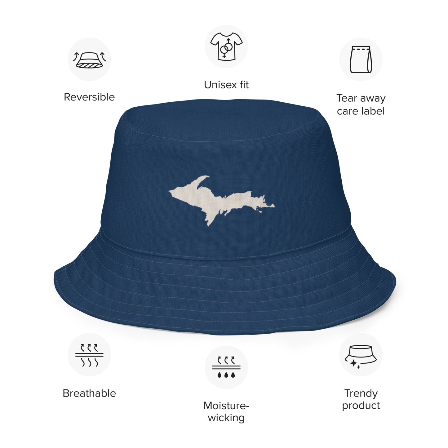 Michigan Upper Peninsula Bucket Hat | Reversible - Navy/Canvas Color