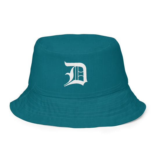 Detroit 'Old English D' Bucket Hat | Reversible - Auburn Hills Teal/Canvas Color