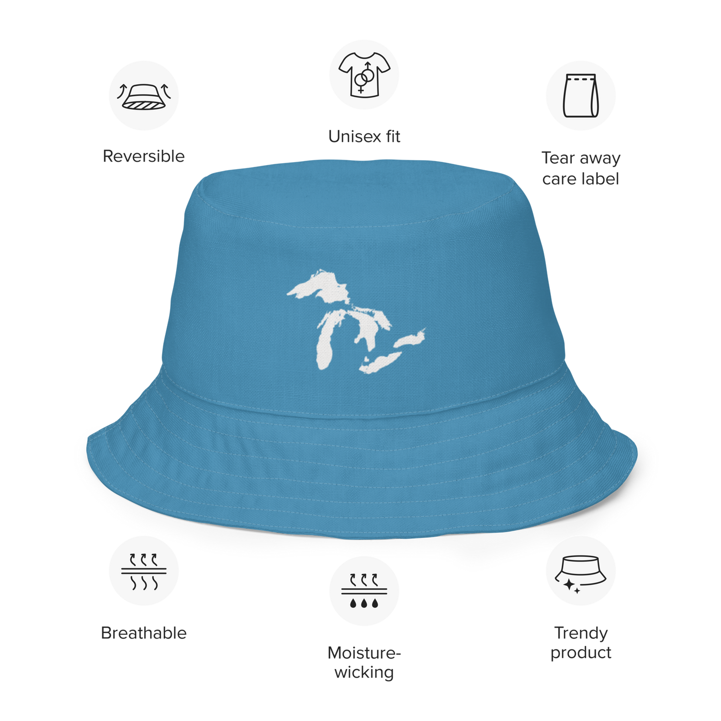 Great Lakes Reversible Bucket Hat | Lake Michigan Blue