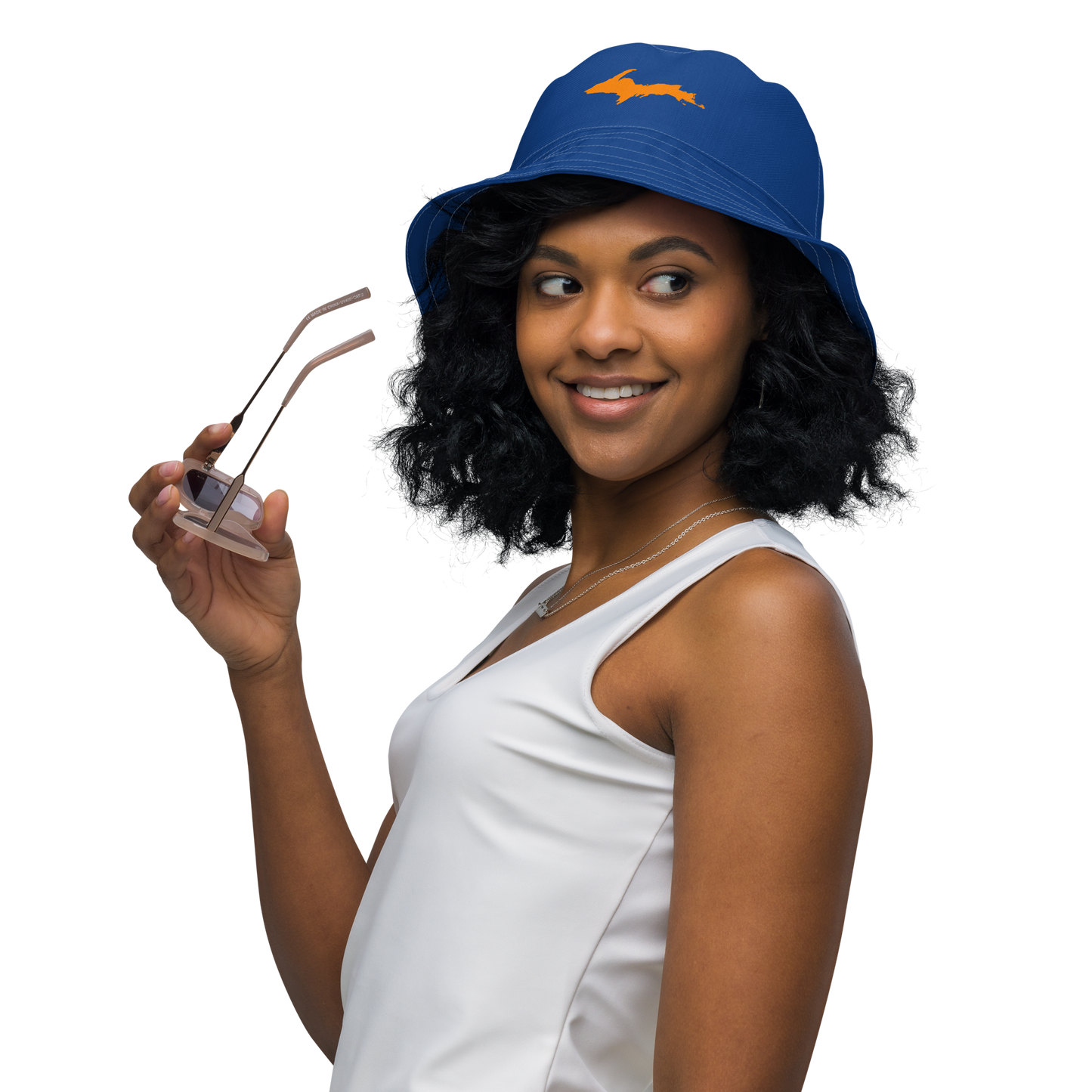 Michigan Upper Peninsula Bucket Hat (w/ Orange UP Outline) | Reversible - Dark Blue