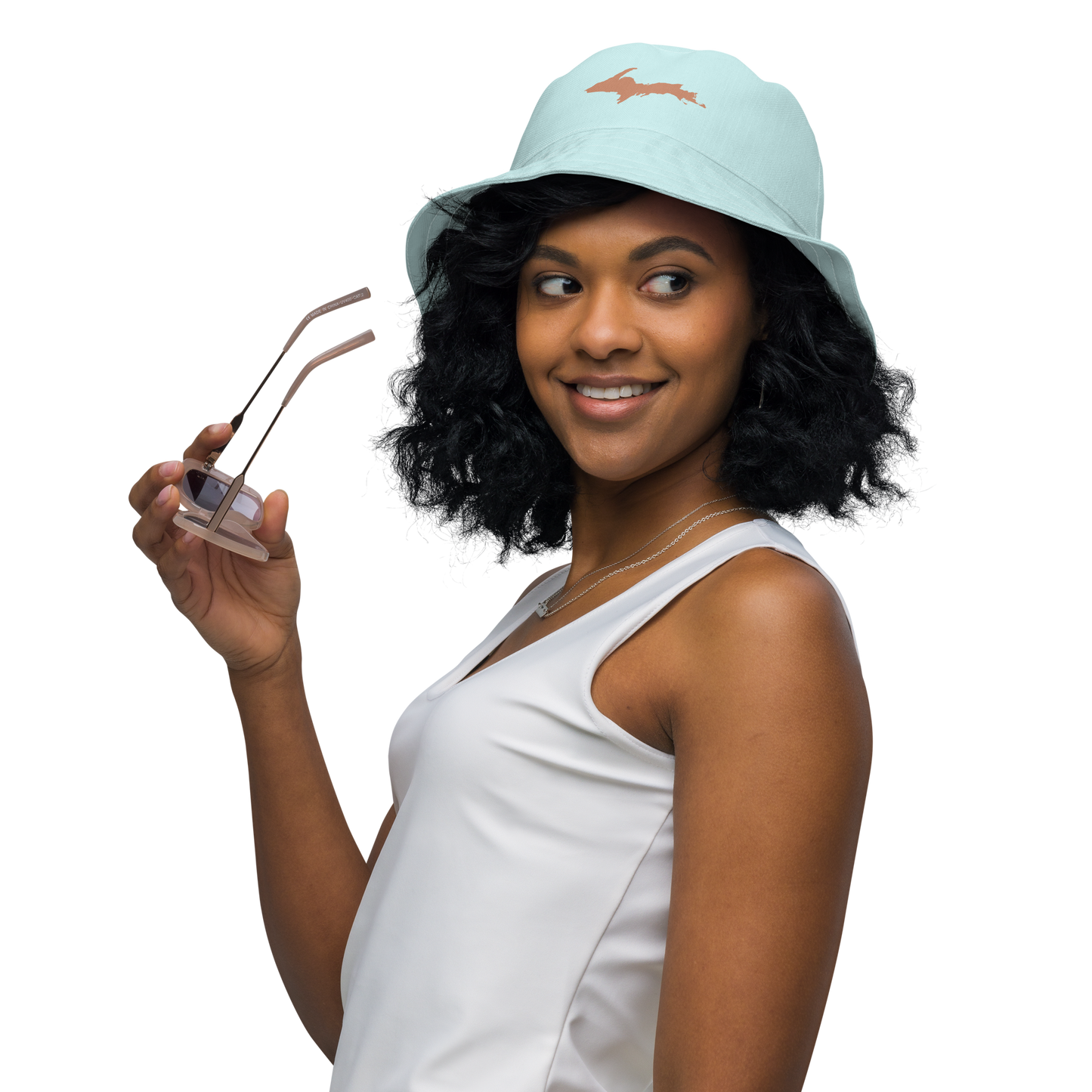 Michigan Upper Peninsula Bucket Hat (w/ Copper UP Outline) | Reversible - Cyan