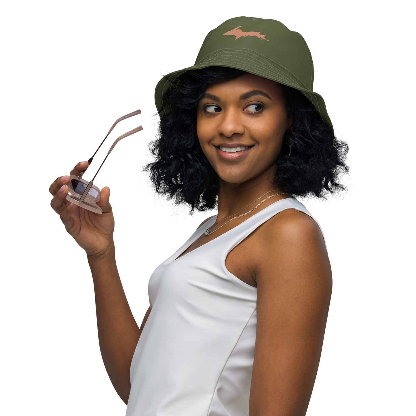 Michigan Upper Peninsula Bucket Hat (w/ Copper UP Outline) | Reversible - Army Green