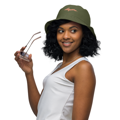 Michigan Upper Peninsula Bucket Hat (w/ Copper UP Outline) | Reversible - Army Green