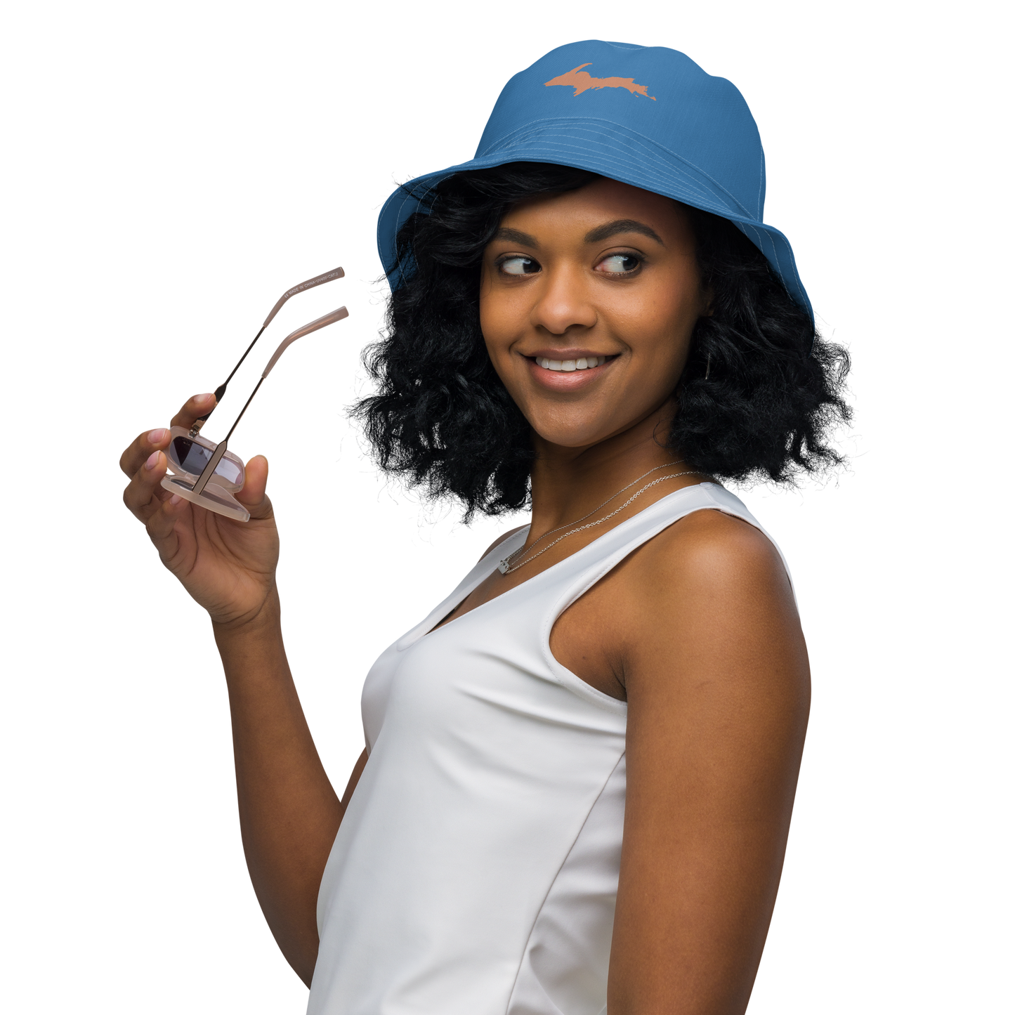 Michigan Upper Peninsula Bucket Hat (w/ Copper UP Outline) | Reversible - Lake Superior Blue