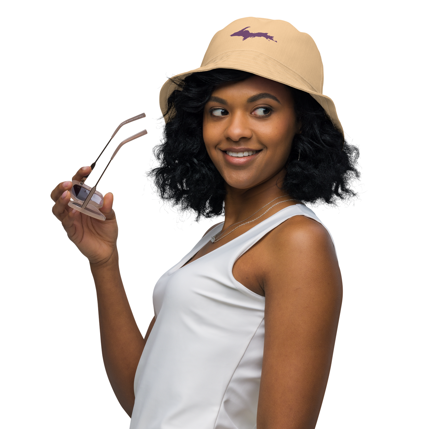 Michigan Upper Peninsula Bucket Hat (w/ Plum UP Outline) | Reversible - Pale Apricot