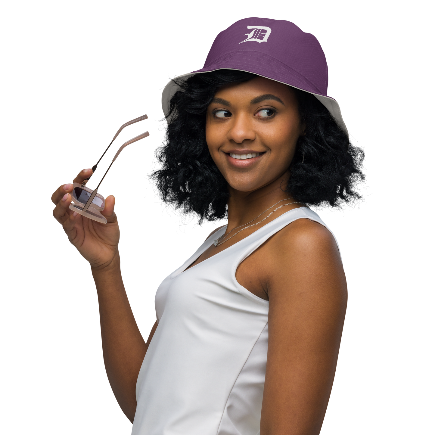 Detroit 'Old English D' Bucket Hat | Reversible - Plum/Canvas Color