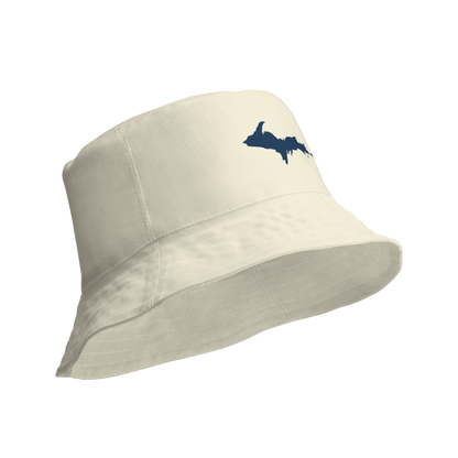 Michigan Upper Peninsula Bucket Hat (w/ Navy UP Outline) | Reversible - Ivory White