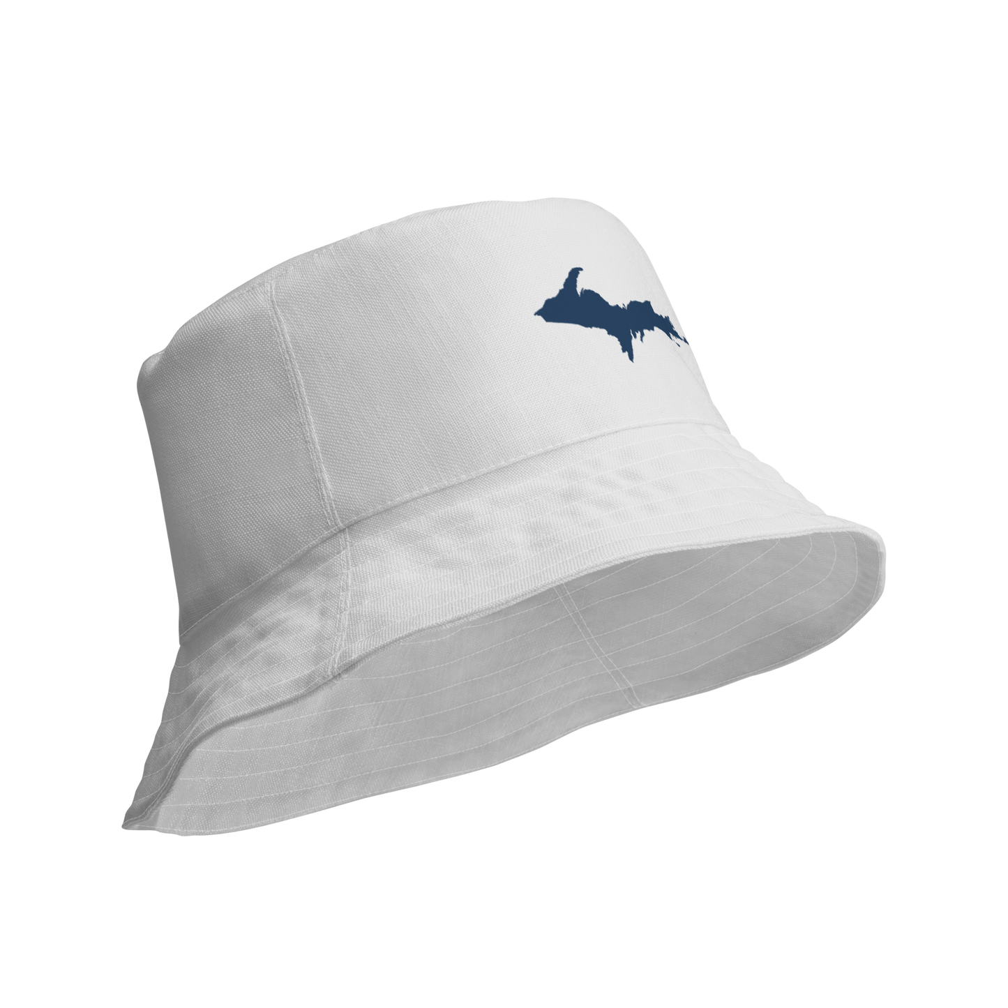 Michigan Upper Peninsula Bucket Hat (w/ Navy UP Outline) | Reversible - Birch Bark White