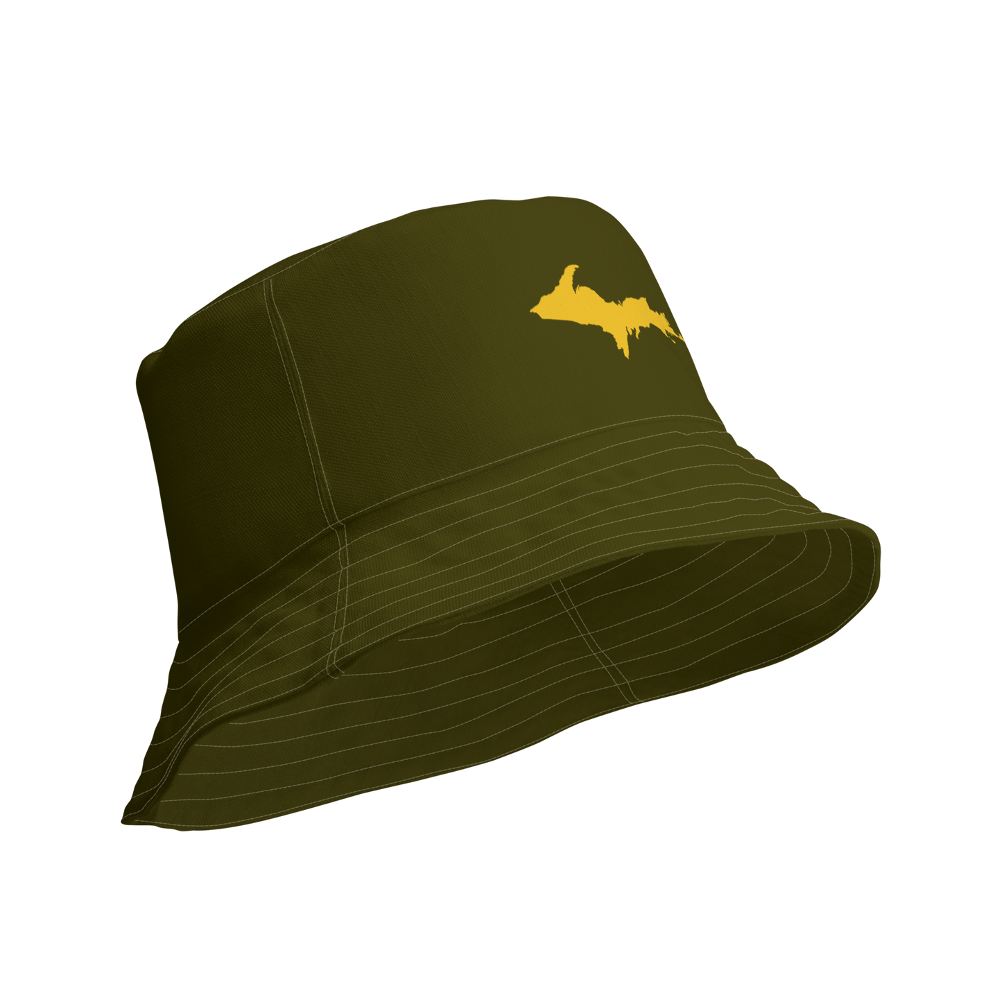 Michigan Upper Peninsula Bucket Hat (w/ Gold UP Outline) | Reversible - Military Green