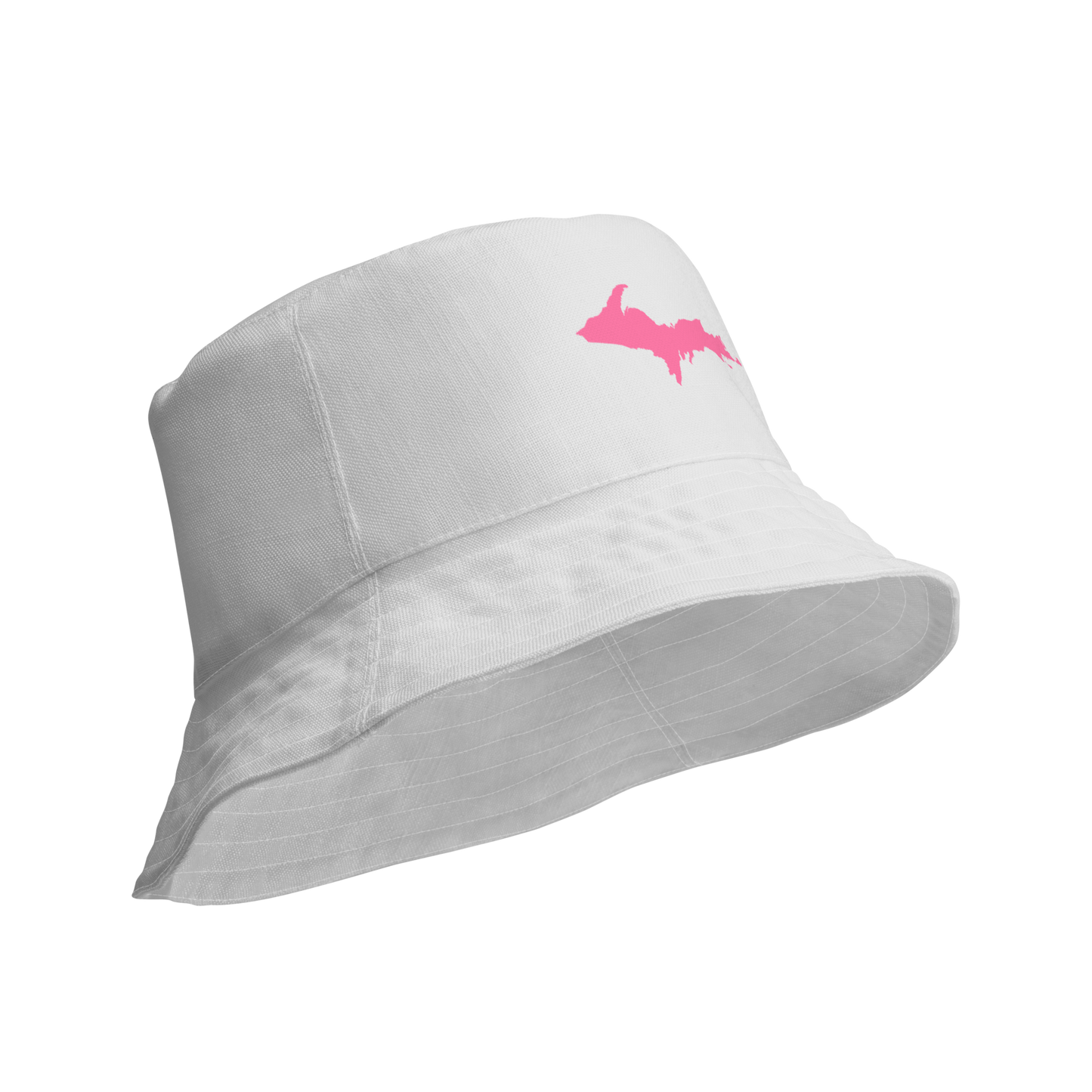 Michigan Upper Peninsula Bucket Hat (w/ Pink UP Outline) | Reversible - Birch Bark White