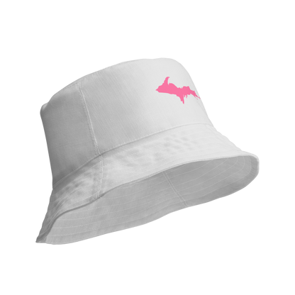 Michigan Upper Peninsula Bucket Hat (w/ Pink UP Outline) | Reversible - Birch Bark White