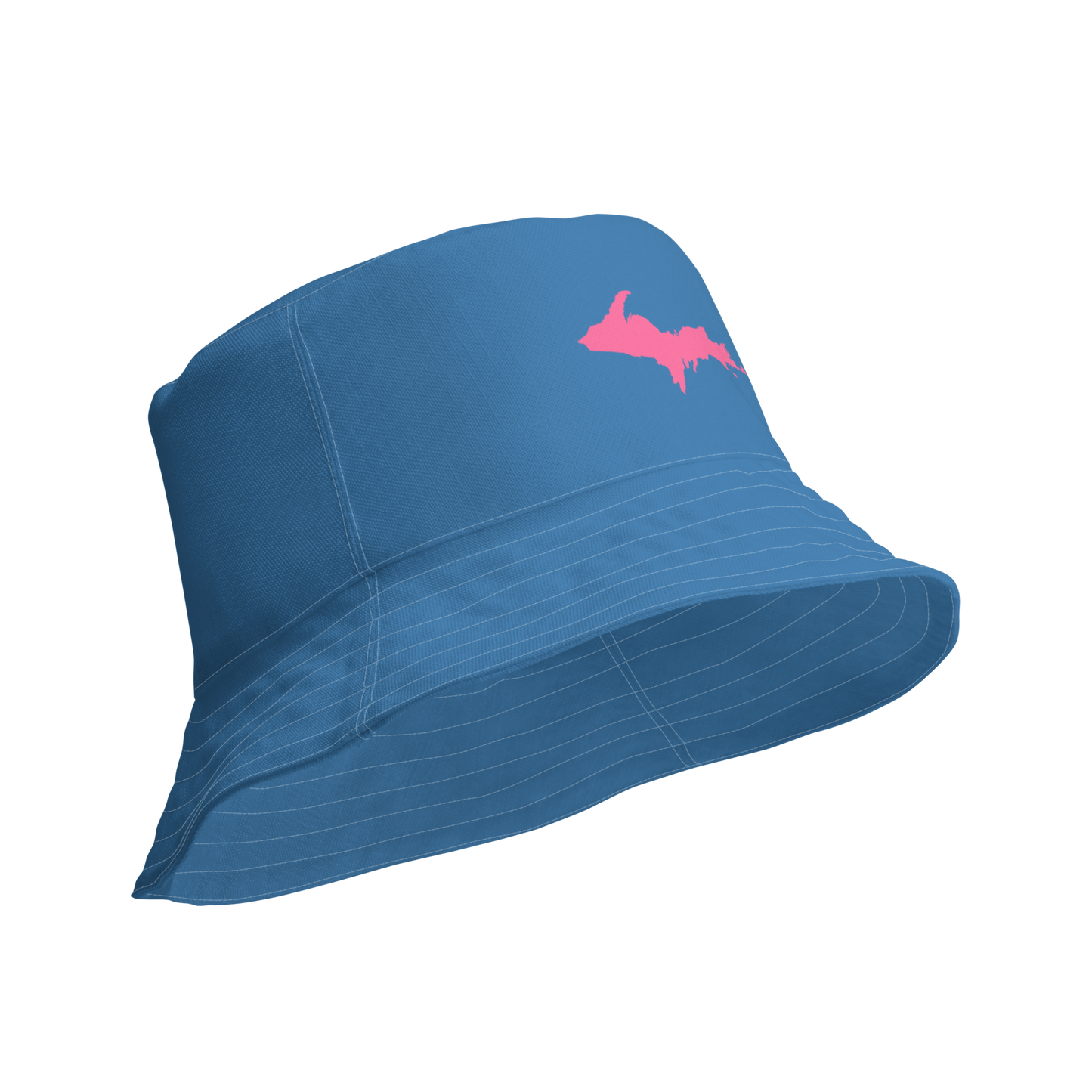 Michigan Upper Peninsula Bucket Hat (w/ Pink UP Outline) | Reversible - Lake Superior Blue