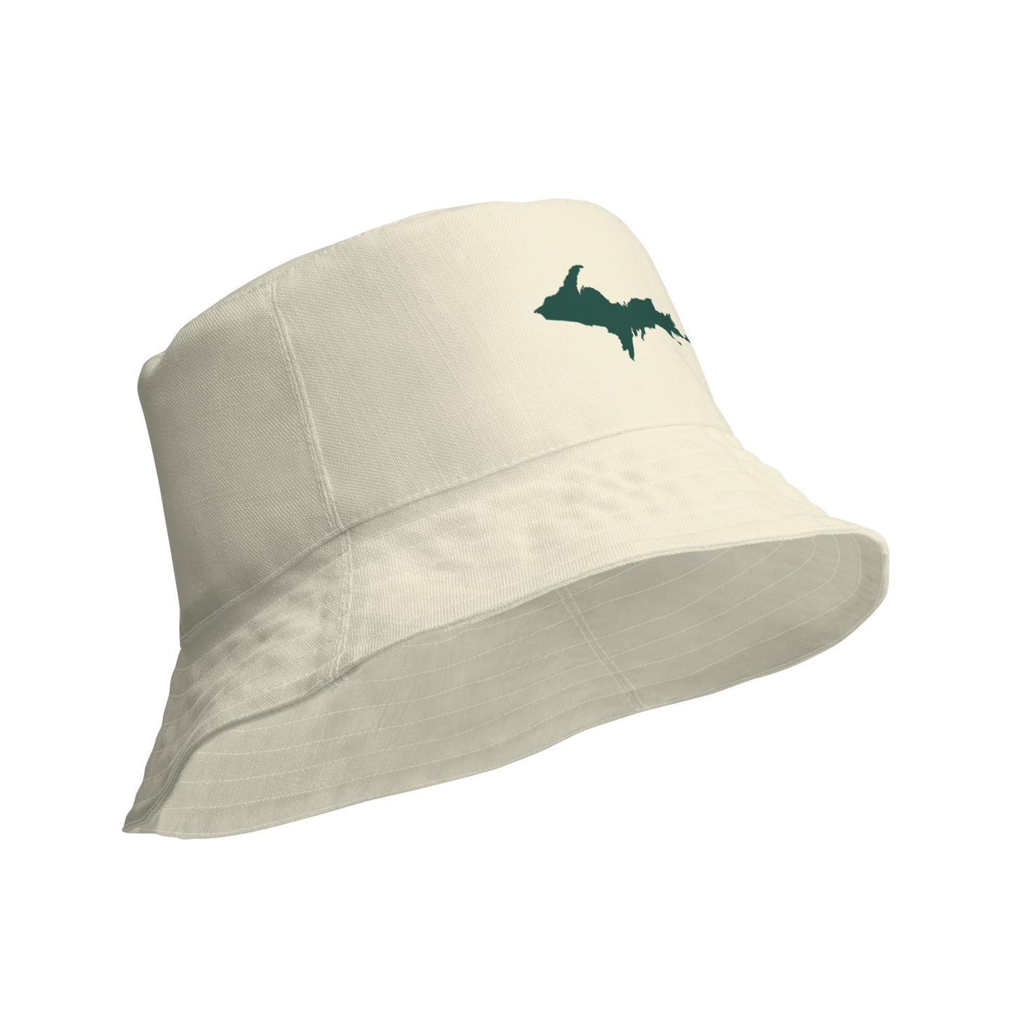 Michigan Upper Peninsula Bucket Hat (w/ Green UP Outline) | Reversible - Ivory White