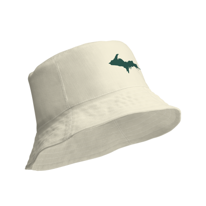 Michigan Upper Peninsula Bucket Hat (w/ Green UP Outline) | Reversible - Ivory White